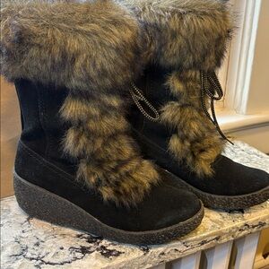 Brilliant Brand Waterproof Winter Black Faux Fur Suede Insulated Boots Size 9